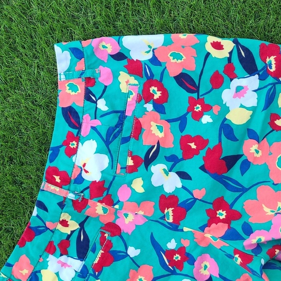 Elle Bright Vibrant Floral Teal Pink Summer Stretch Cotton Shorts Womens Size 8 - Picture 14 of 16